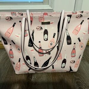 Pink Kate Spade Tote Bag with Wine Bottle Print